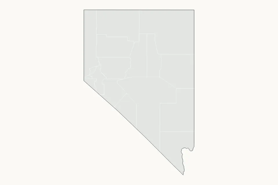 Mapa de Nevada, United States de tipo subdivisiones para América del Norte, con subdivisiones con elementos de agua como Pyramid Lake, Lake Mead y Lake Tahoe.