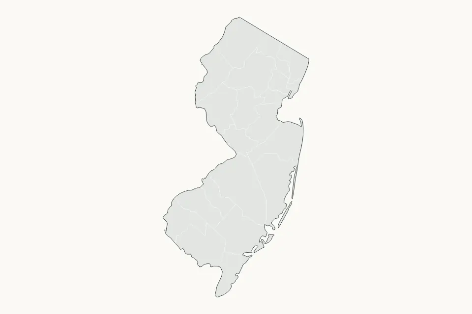 New Jersey, United States subdivisions map for North America, showing subdivisions coverage with clean boundaries.