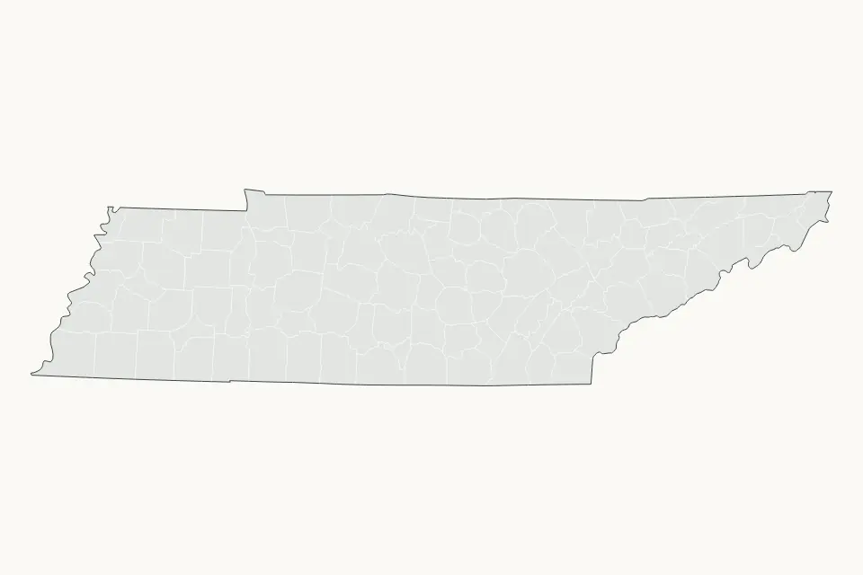 Mapa de Tennessee, United States de tipo subdivisiones para América del Norte, con subdivisiones con elementos de agua como Kentucky Lake, Watts Bar Lake y Douglas Lake.