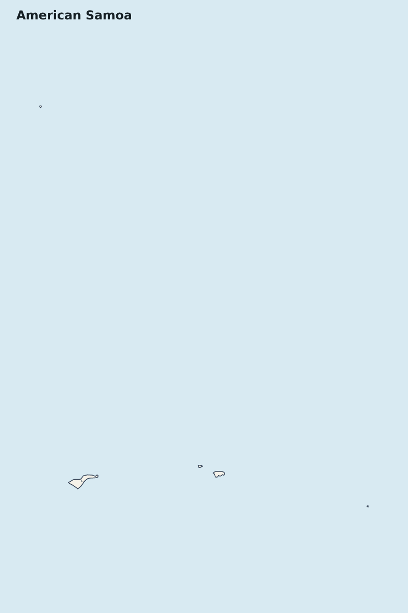 Mapa de resaltado de American Samoa con límites administrativos internos.