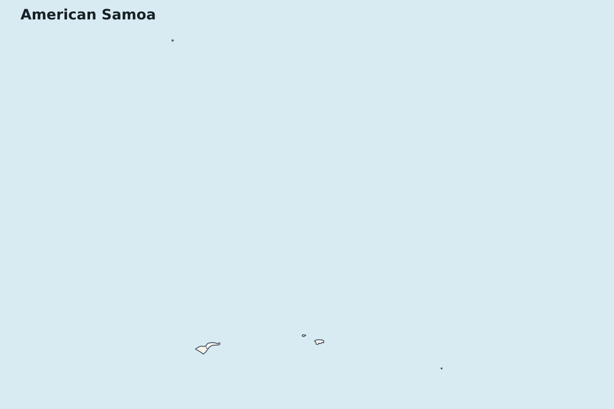 Highlight map of American Samoa with internal administrative boundaries.