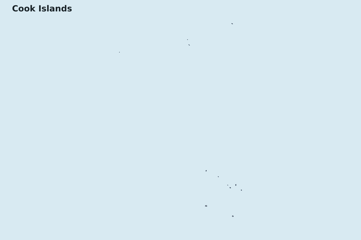 Highlight map of Cook Islands with internal administrative boundaries.