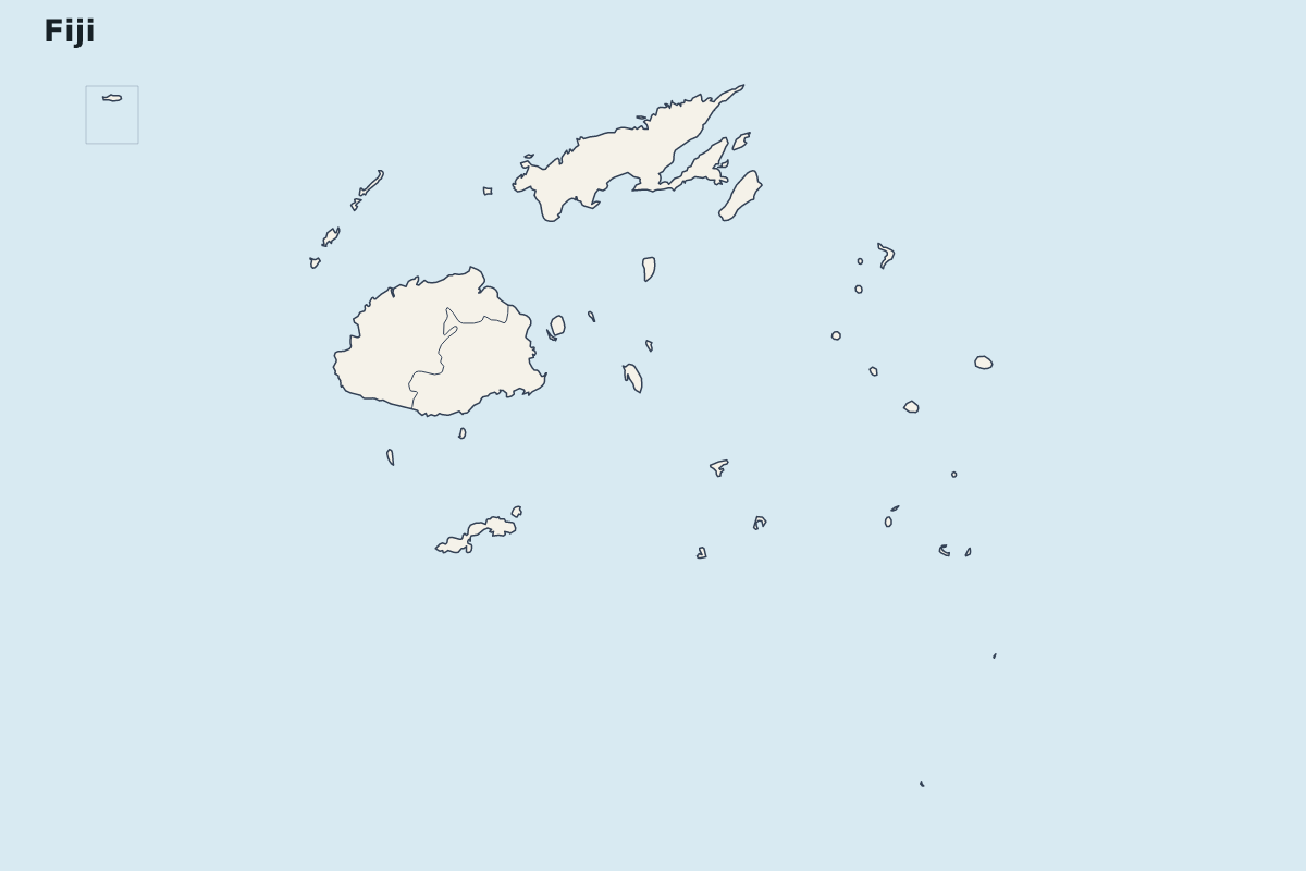 Carte de mise en évidence de Fiji avec limites administratives internes.