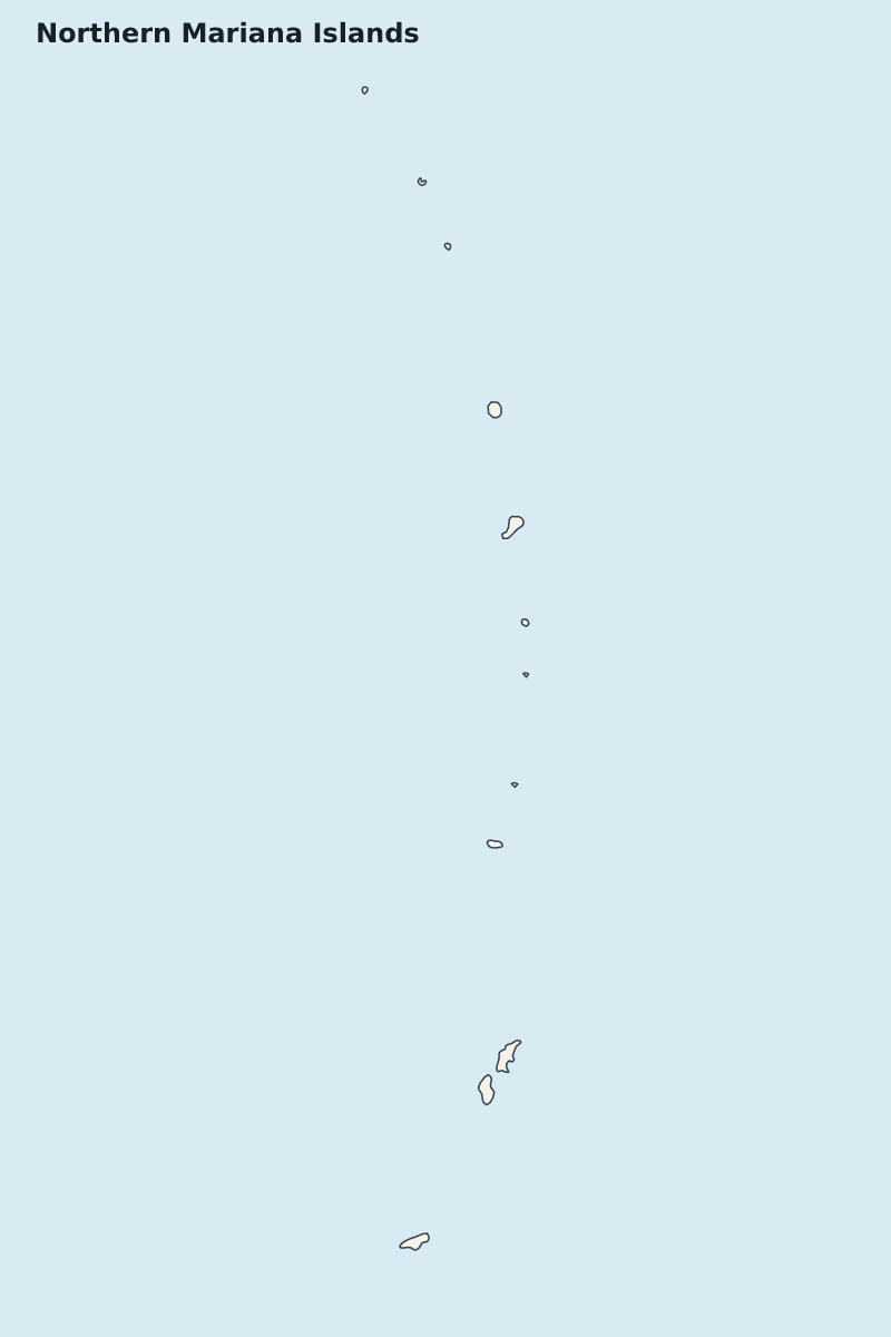 Mapa de resaltado de Northern Mariana Islands con límites administrativos internos.