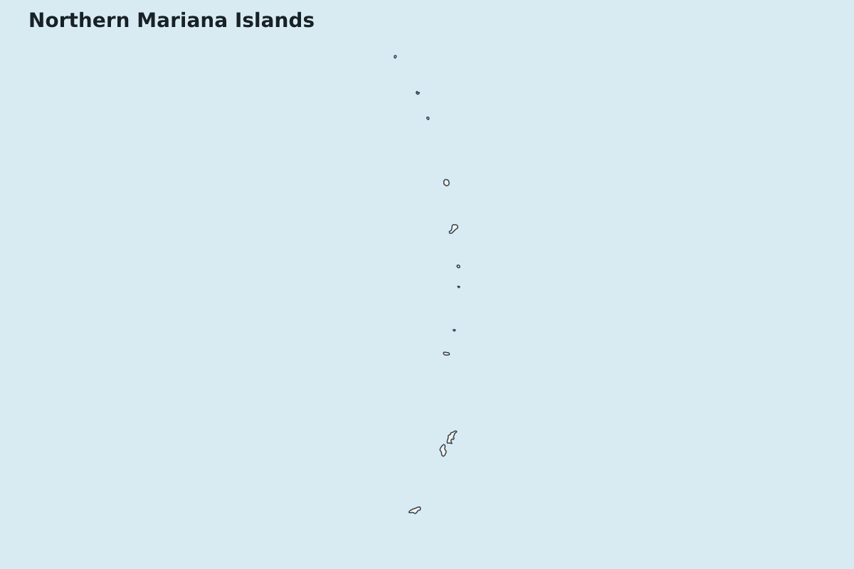 Highlight map of Northern Mariana Islands with internal administrative boundaries.