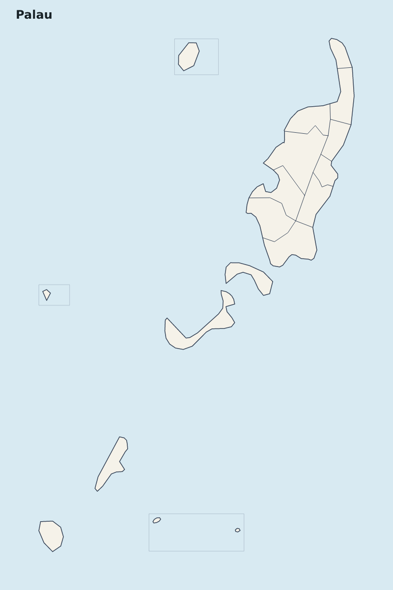 Mapa de resaltado de Palau con límites administrativos internos.