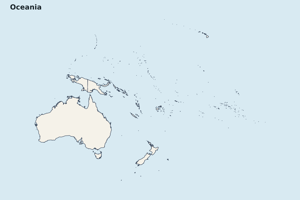 Highlight map of Oceania with internal administrative boundaries.