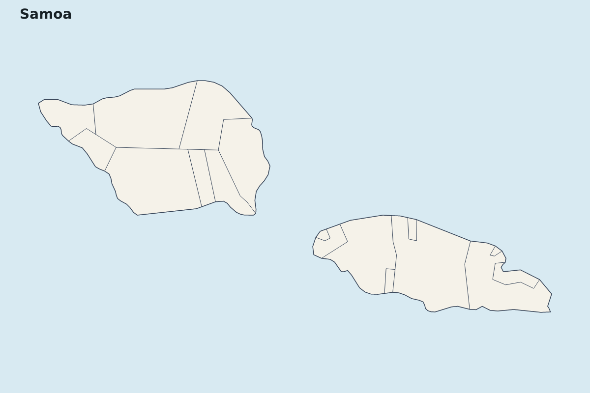 Highlight map of Samoa with internal administrative boundaries.