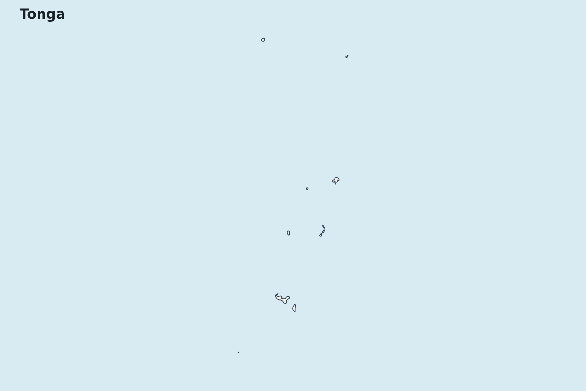 Highlight map of Tonga with internal administrative boundaries.