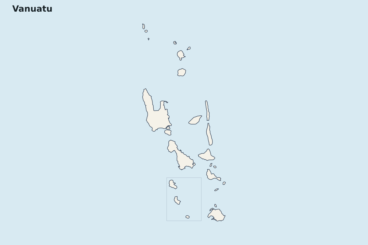 Highlight map of Vanuatu with internal administrative boundaries.