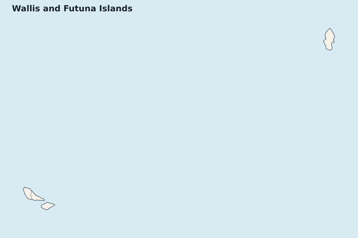 Highlight map of Wallis and Futuna Islands with internal administrative boundaries.