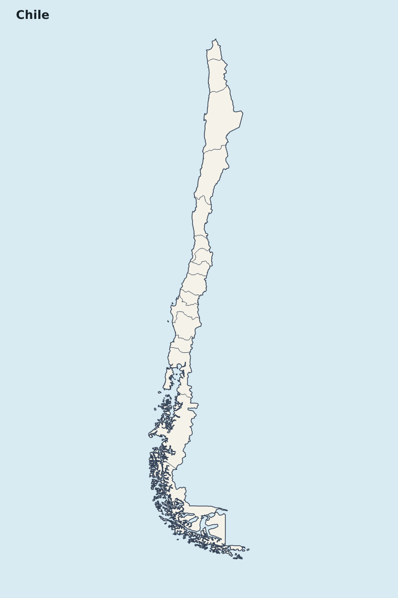 Mapa de resaltado de Chile con límites administrativos internos.