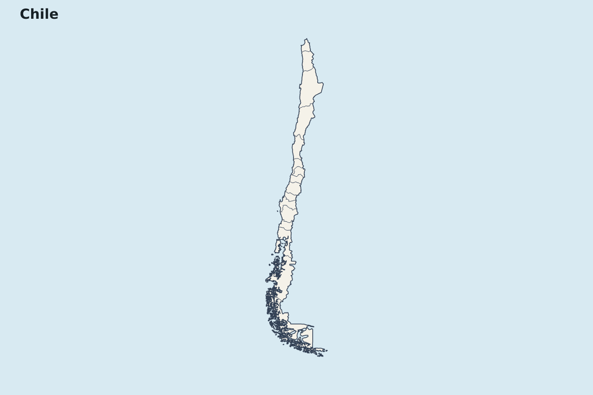 Mapa de resaltado de Chile con límites administrativos internos.