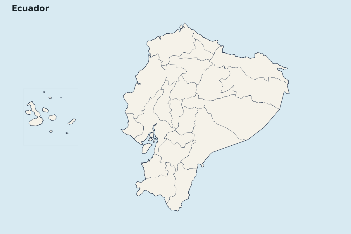 Mapa de resaltado de Ecuador con límites administrativos internos.