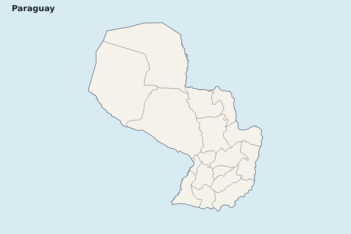 Mapa de resaltado de Paraguay con límites administrativos internos.