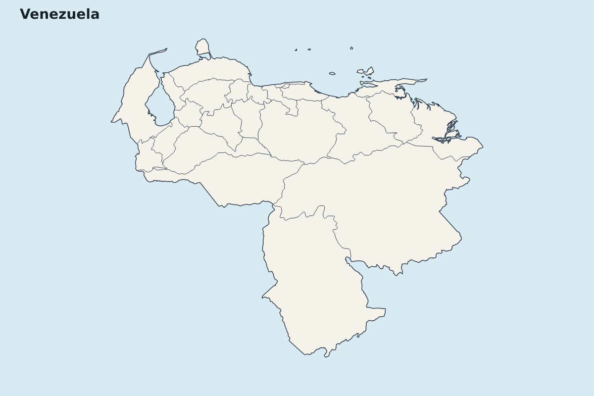 Mapa de resaltado de Venezuela con límites administrativos internos.