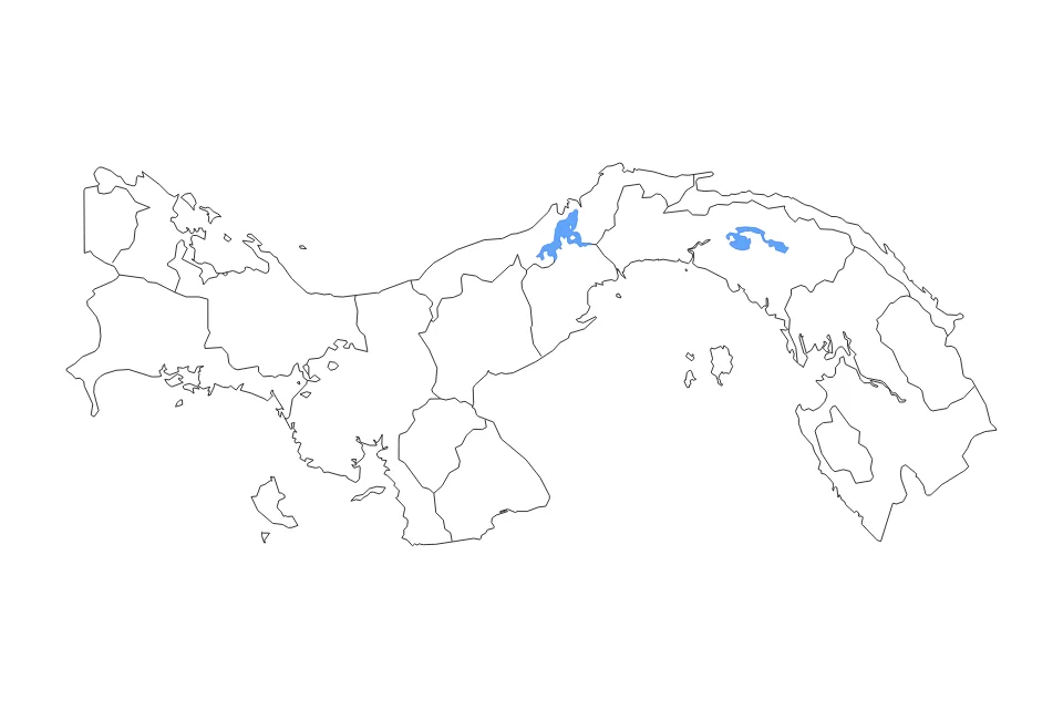 Mapa de Panama de tipo contorno, subdivisiones y lagos para North America, con contorno, subdivisiones y lagos con 2 lagos principales.