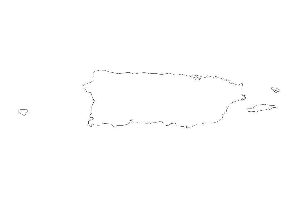 Mapa de Puerto Rico de tipo contorno y político para North America, con contorno y político con límites limpios.