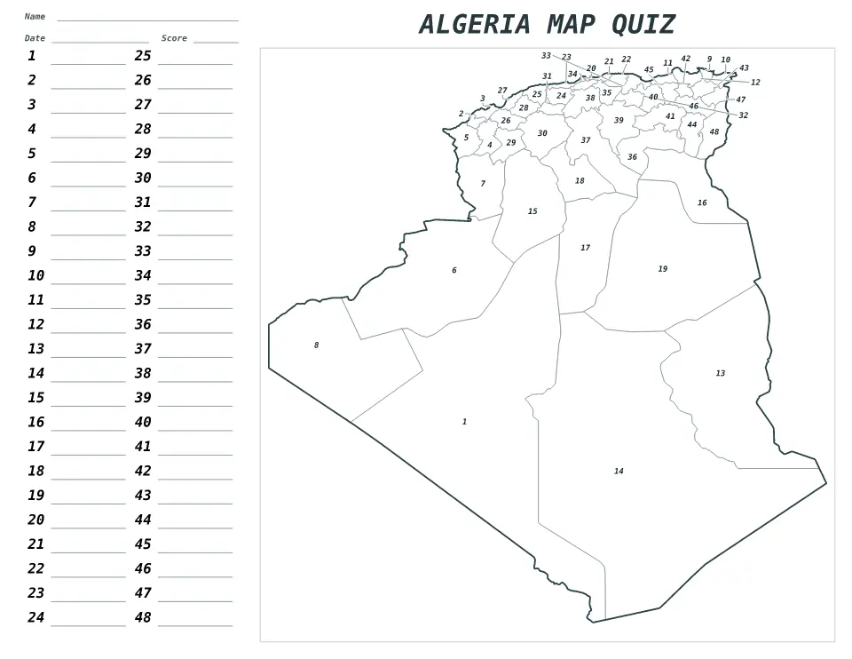 Vista previa del mapa Cuestionario numerado de Algeria