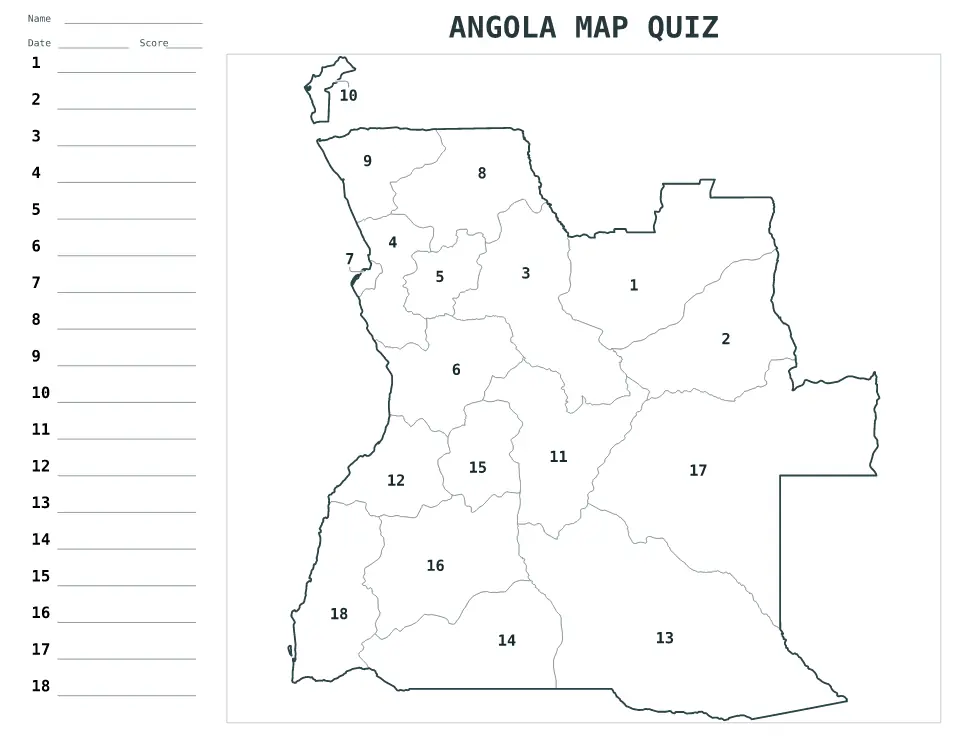 Vista previa del mapa Cuestionario numerado de Angola