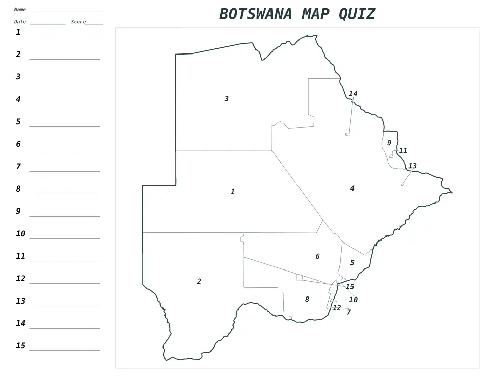 Vista previa del mapa Cuestionario numerado de Botswana