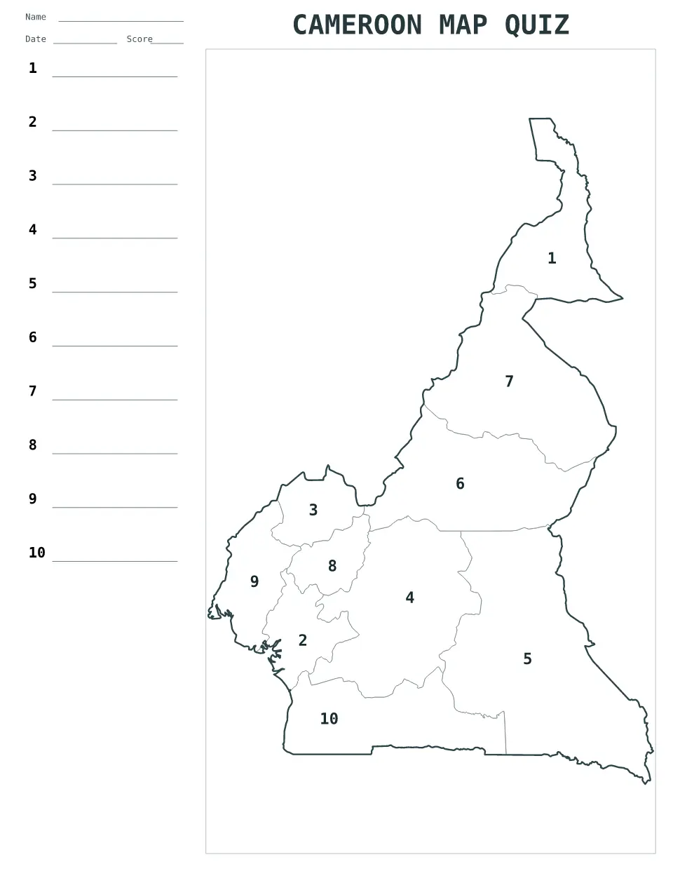 Vista previa del mapa Cuestionario numerado de Cameroon