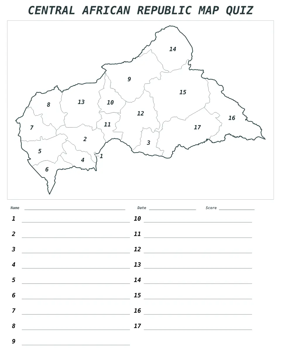 Vista previa del mapa Cuestionario numerado de Central African Republic