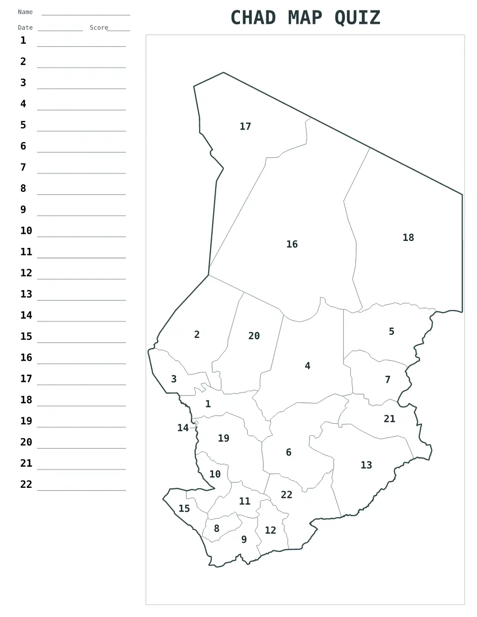 Vista previa del mapa Cuestionario numerado de Chad