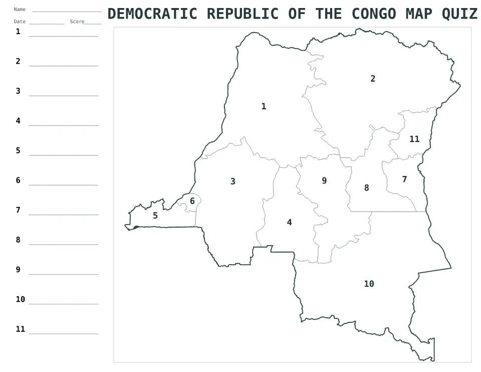 Aperçu de la carte Quiz numéroté de Democratic Republic of the Congo