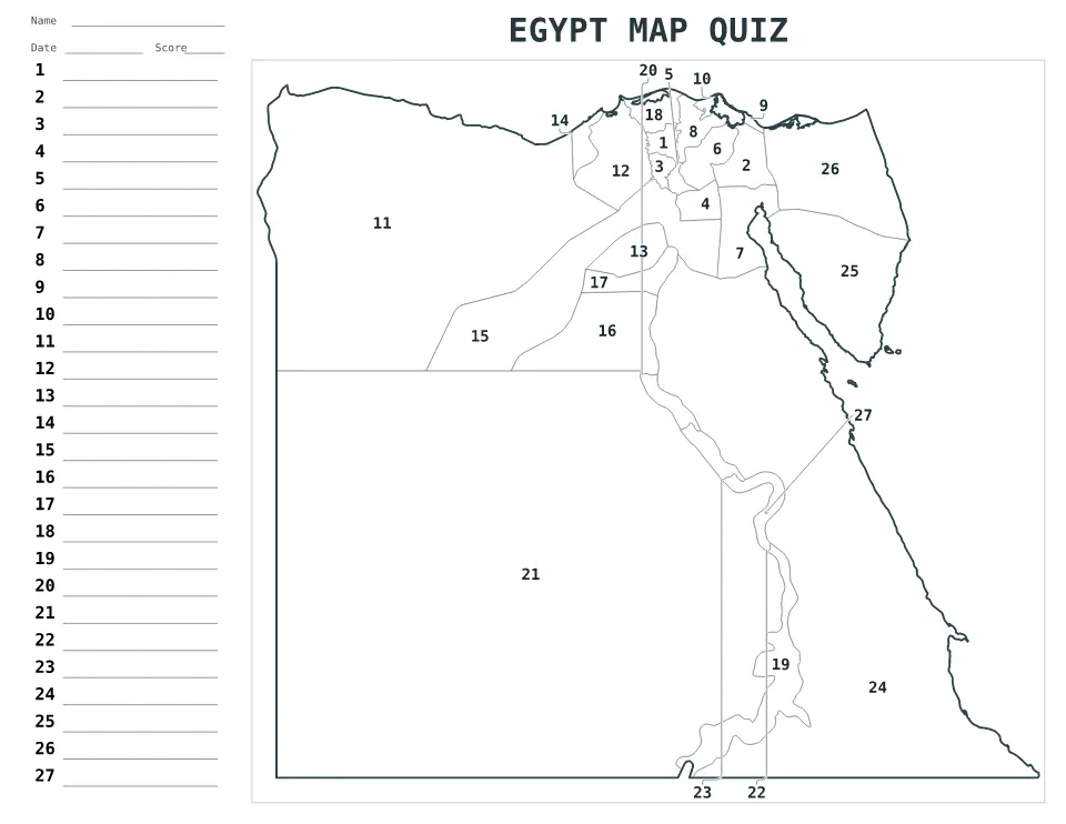 Aperçu de la carte Quiz numéroté de Egypt