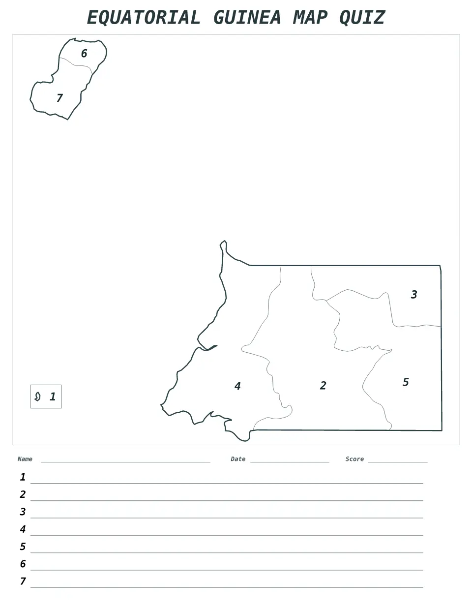 Aperçu de la carte Quiz numéroté de Equatorial Guinea