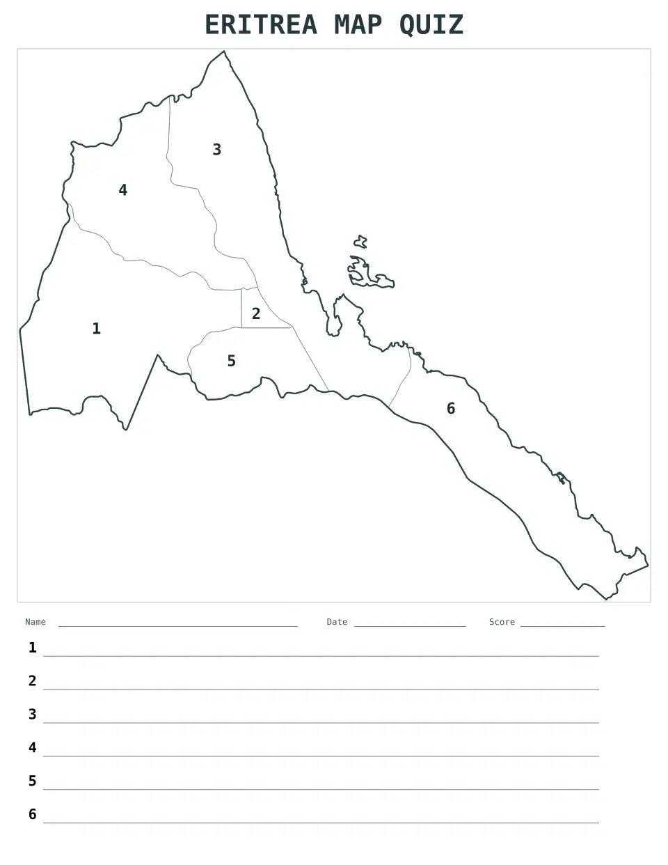 Aperçu de la carte Quiz numéroté de Eritrea