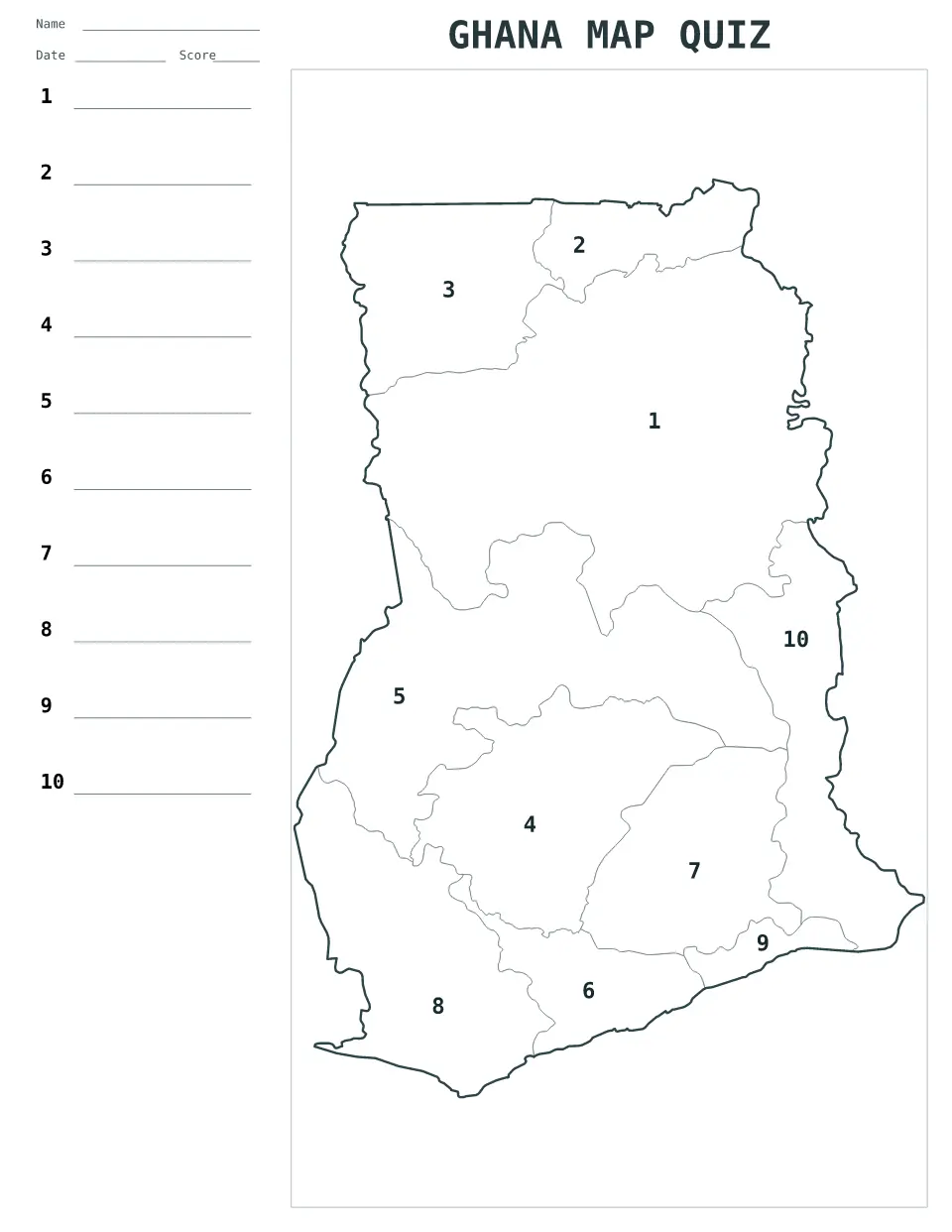 Aperçu de la carte Quiz numéroté de Ghana