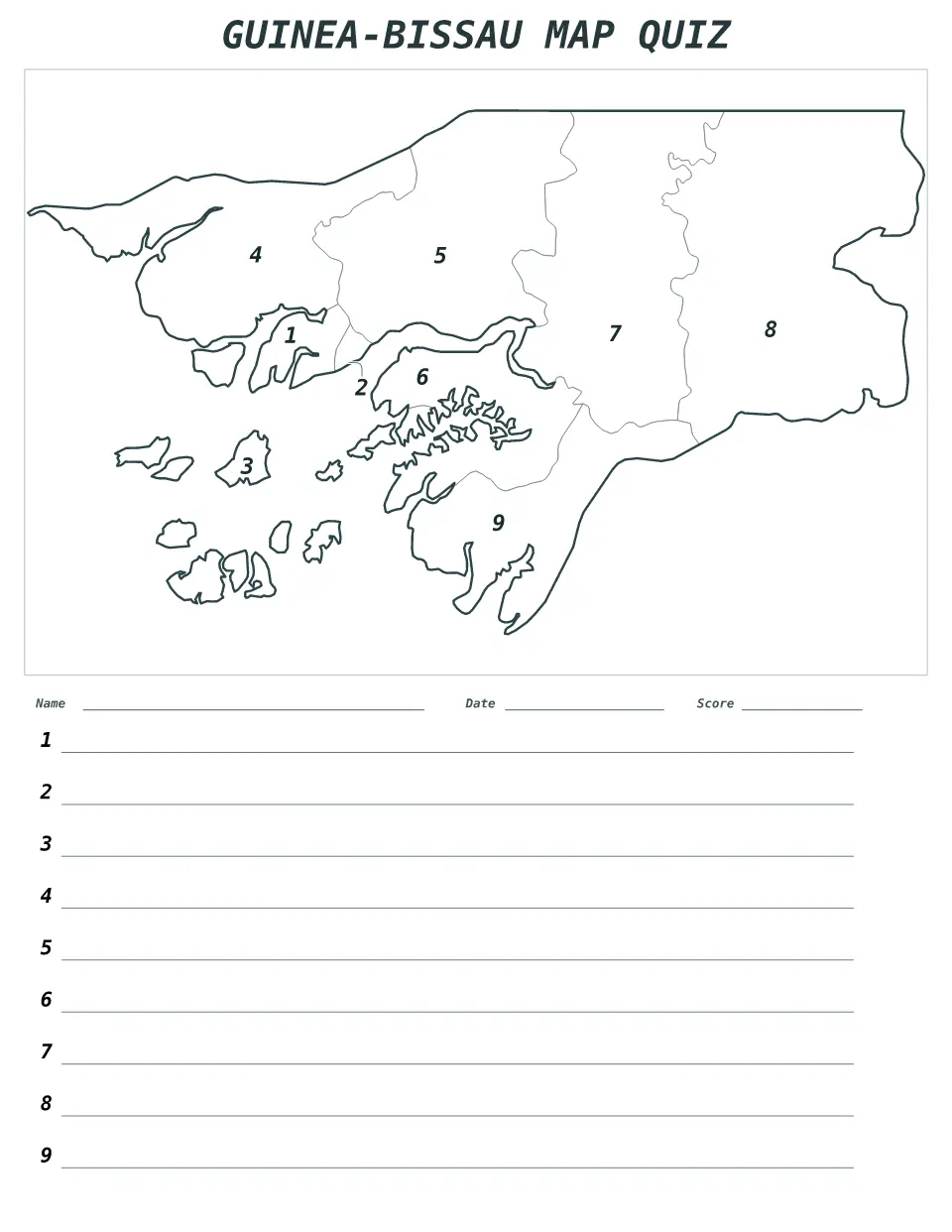 Guinea-Bissau Numbered quiz map preview