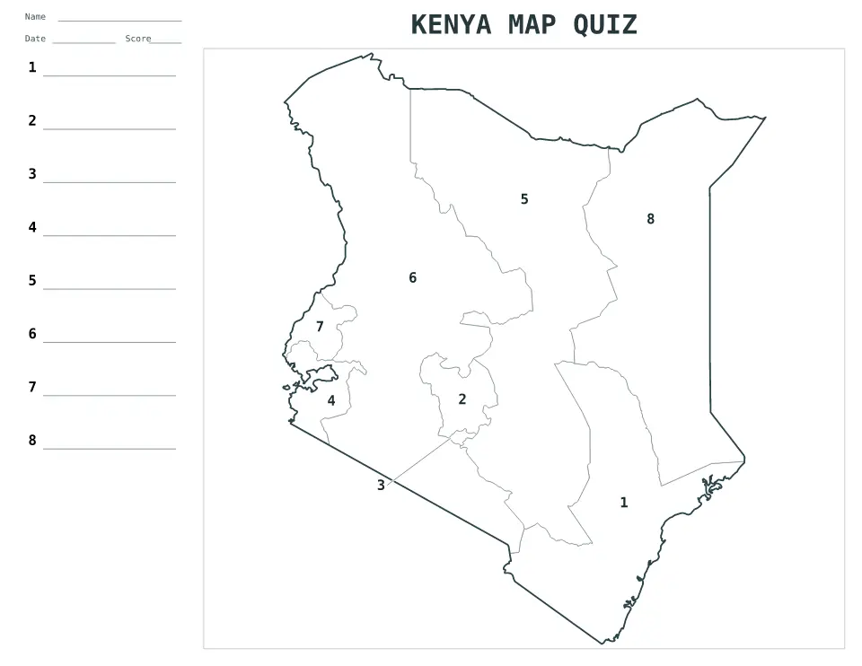 Kenya Numbered quiz map preview