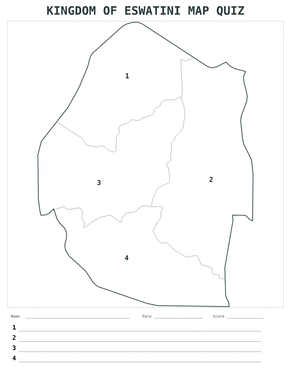 Kingdom of eSwatini Numbered quiz map preview