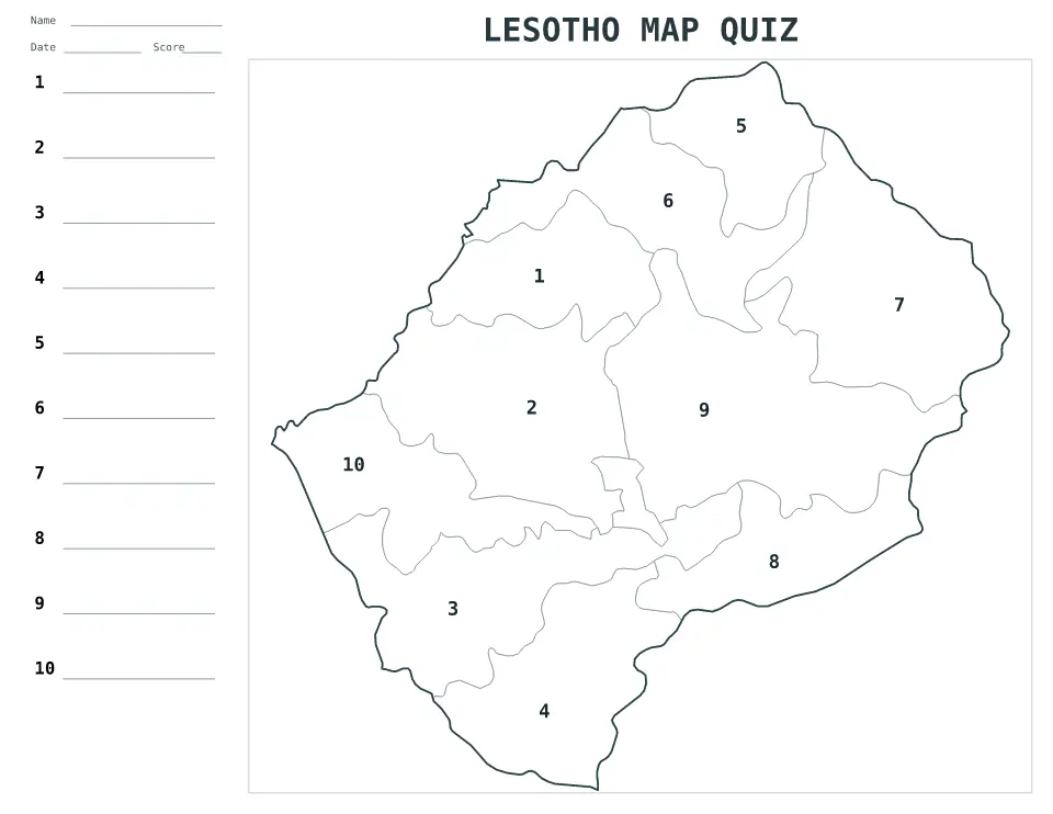 Lesotho Numbered quiz map preview