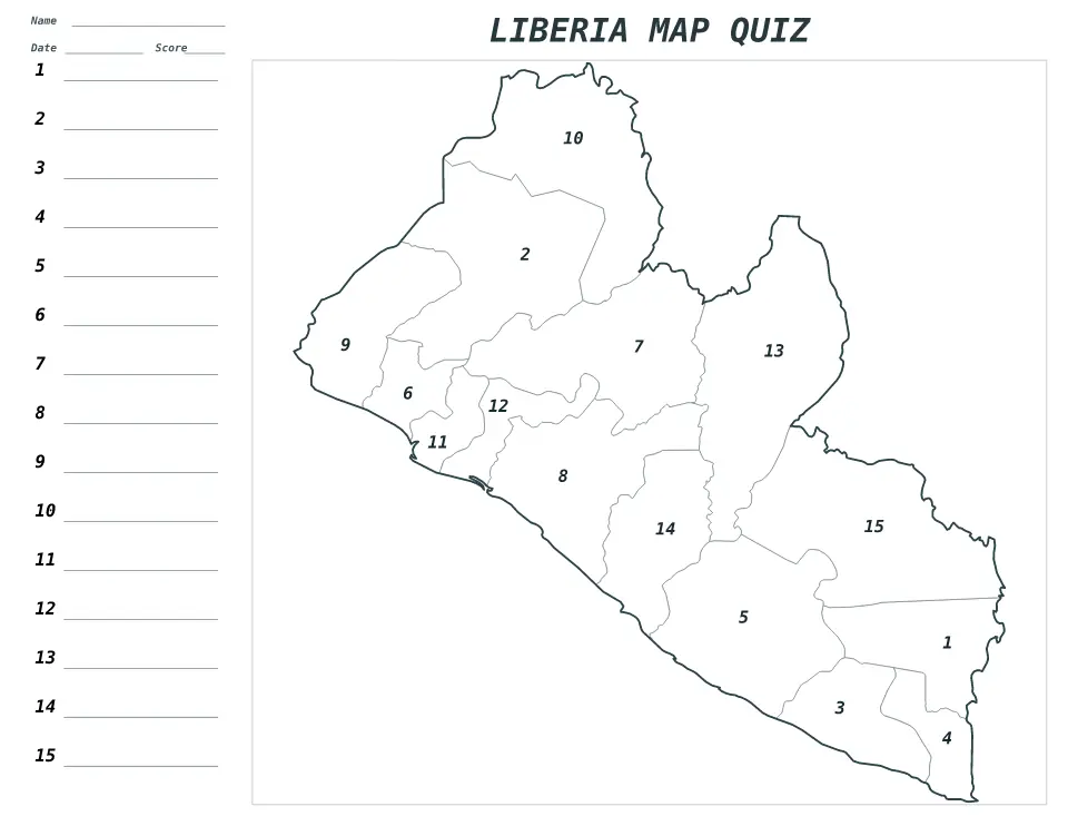 Liberia Numbered quiz map preview