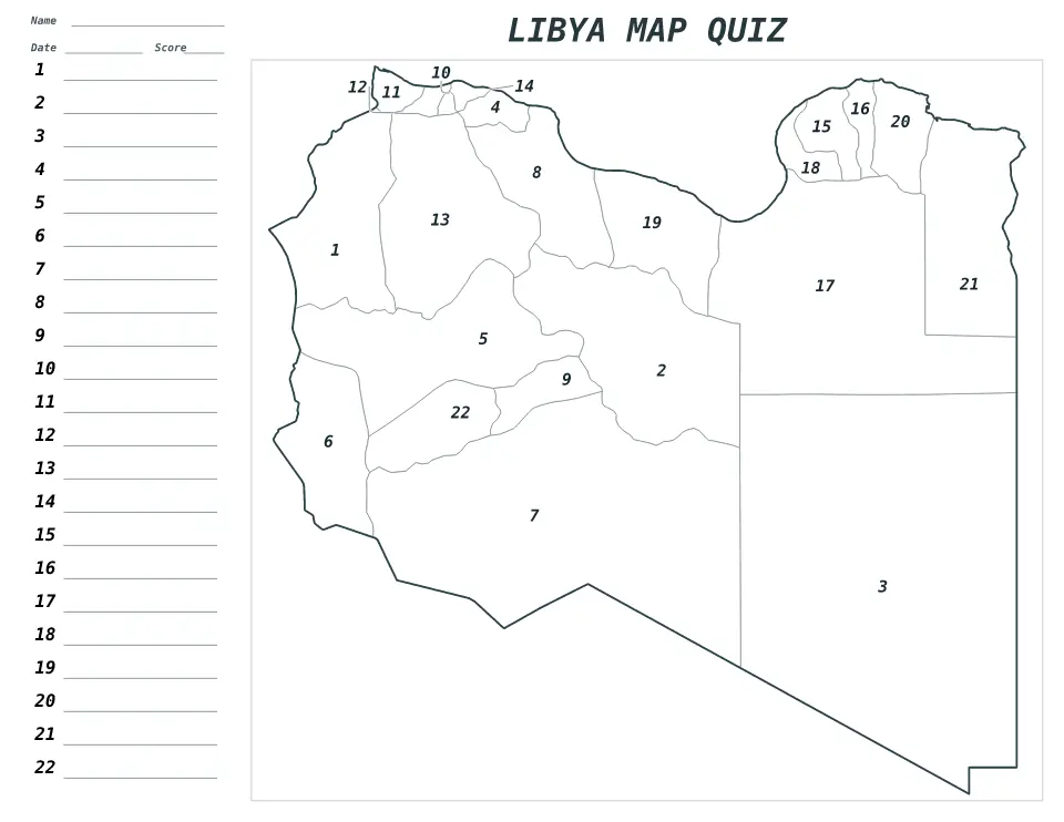 Libya Numbered quiz map preview