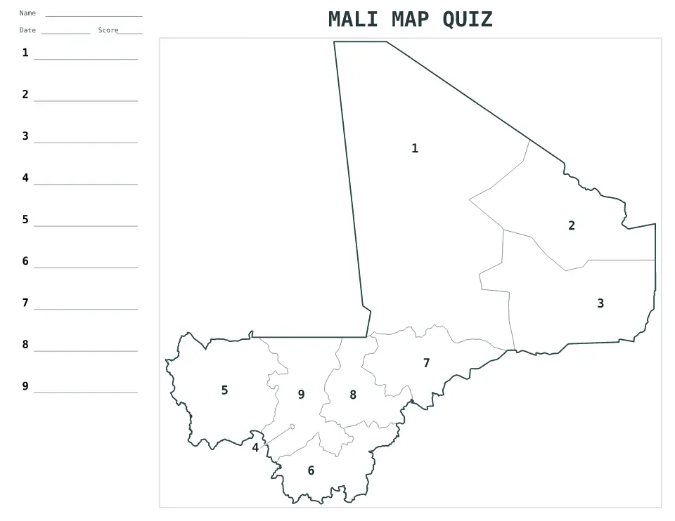 Mali Numbered quiz map preview