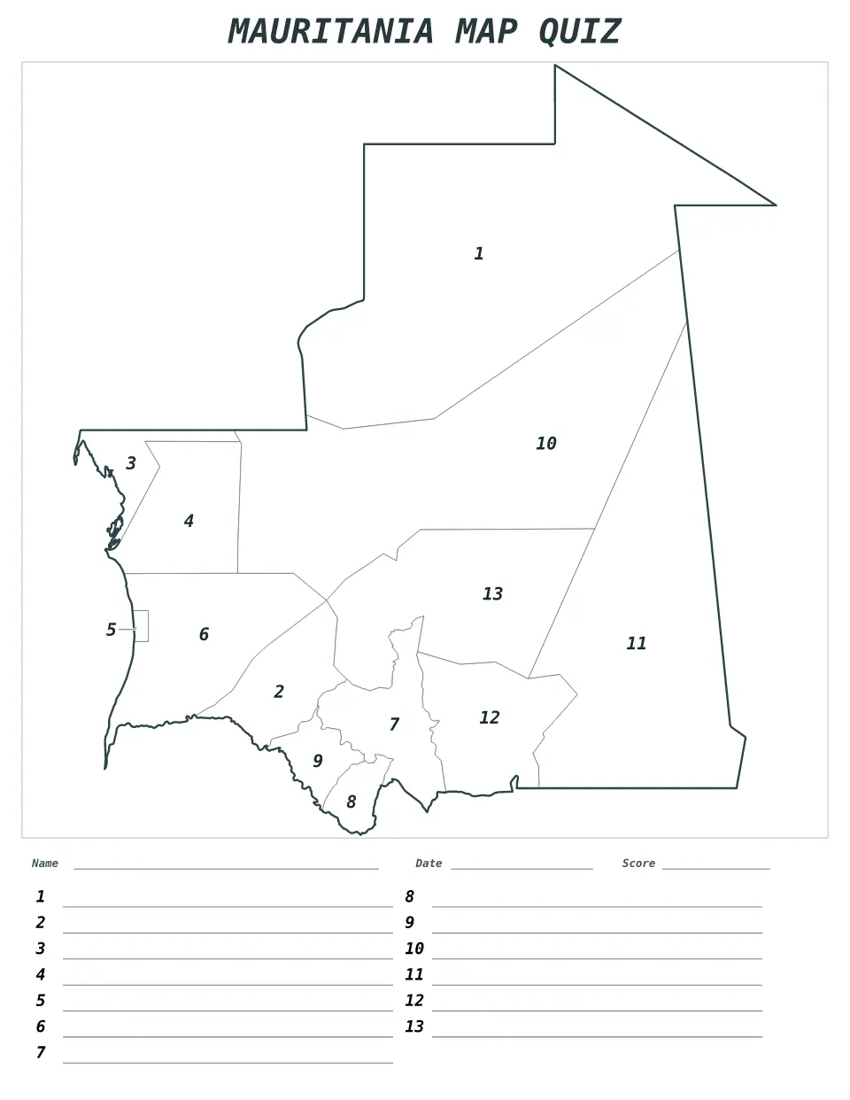 Mauritania Numbered quiz map preview
