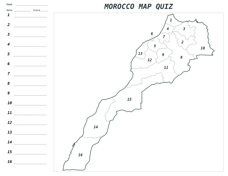 Morocco Numbered quiz map preview