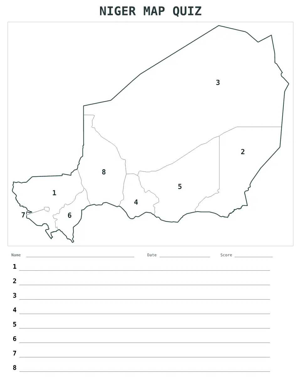 Vista previa del mapa Cuestionario numerado de Niger