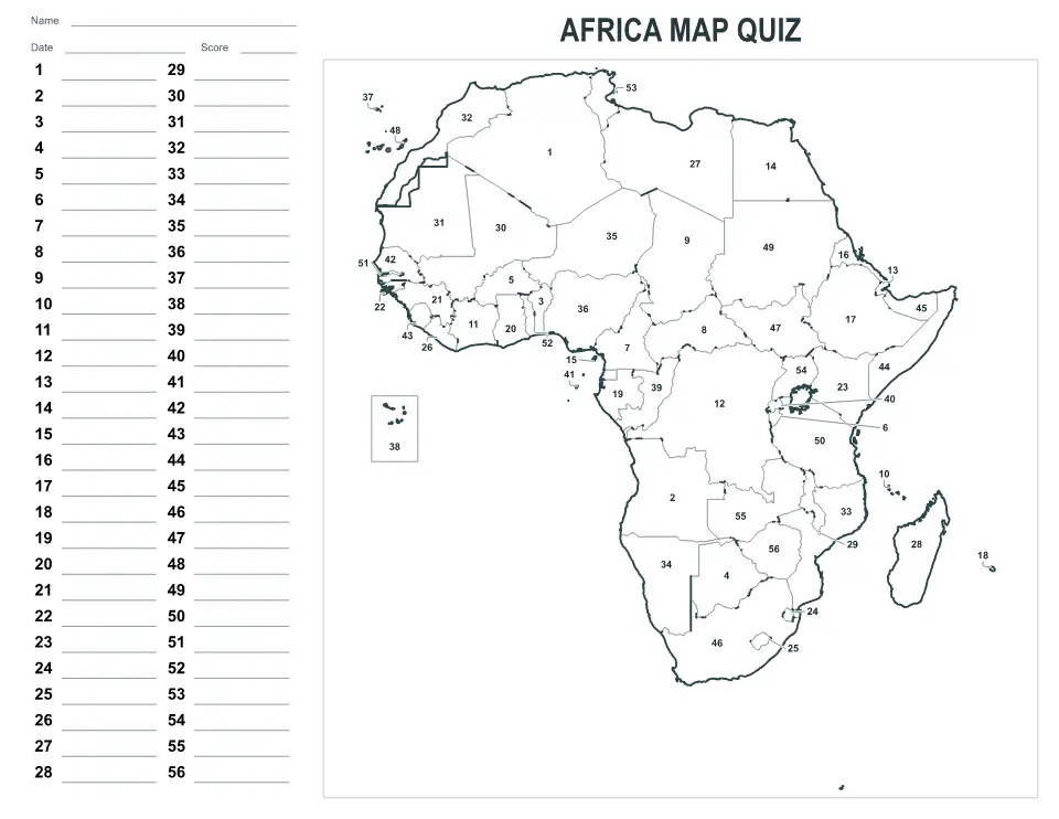 Vista previa del mapa Cuestionario numerado de Africa