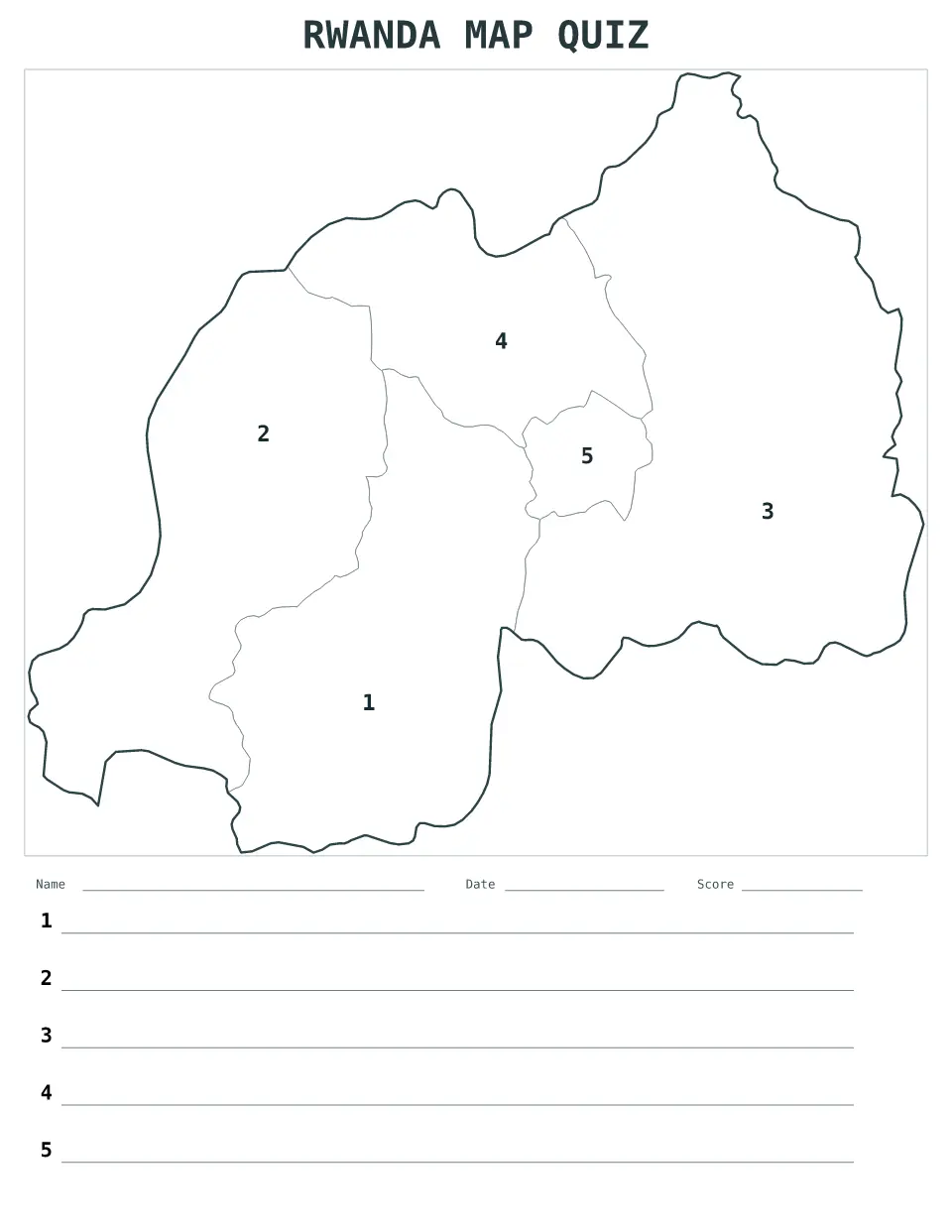 Vista previa del mapa Cuestionario numerado de Rwanda