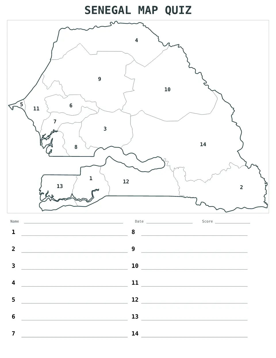 Aperçu de la carte Quiz numéroté de Senegal