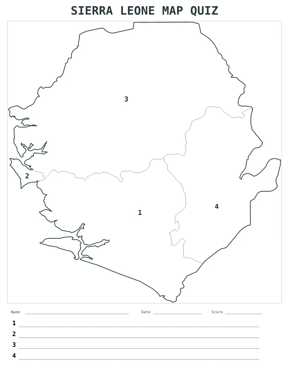 Aperçu de la carte Quiz numéroté de Sierra Leone