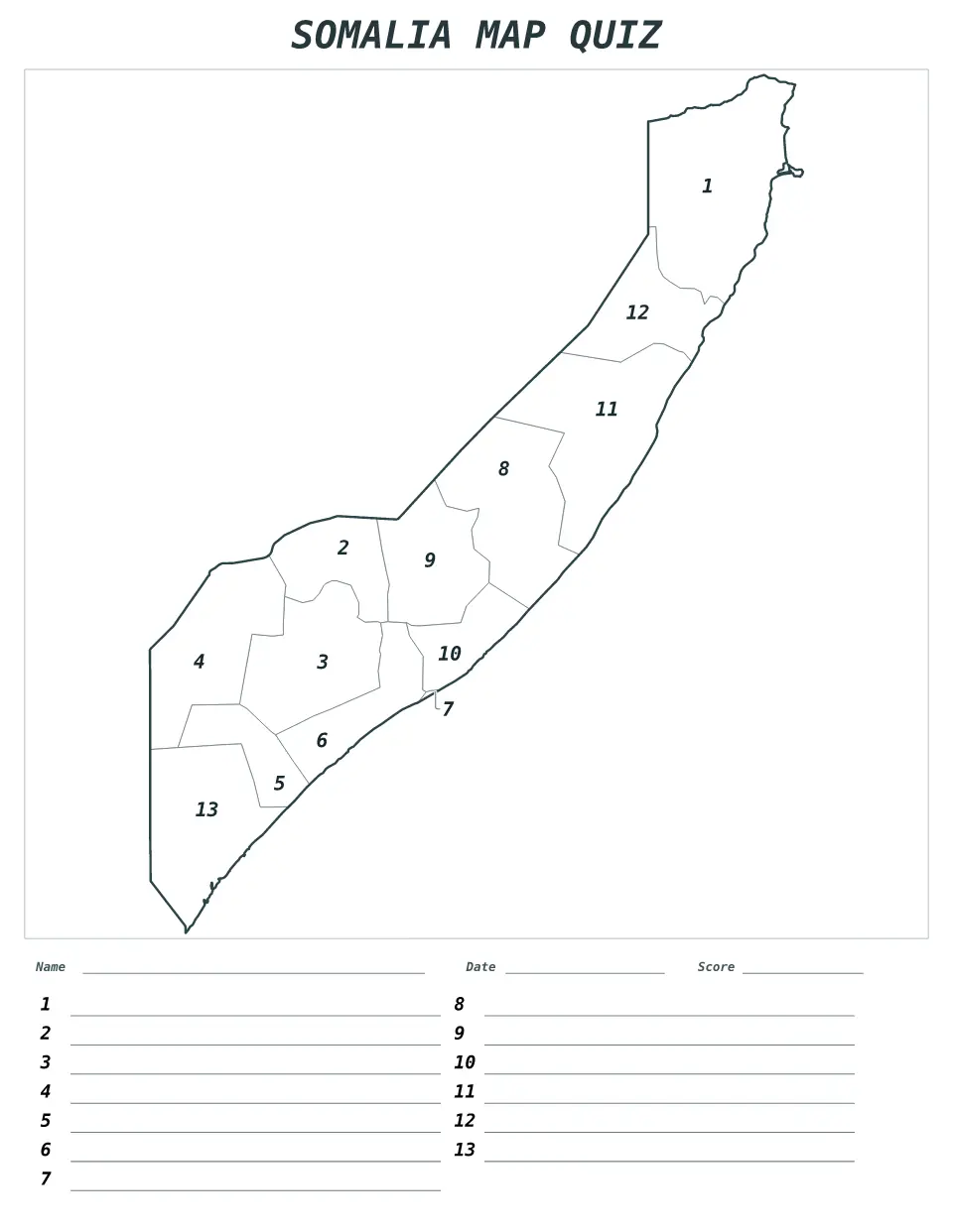 Aperçu de la carte Quiz numéroté de Somalia