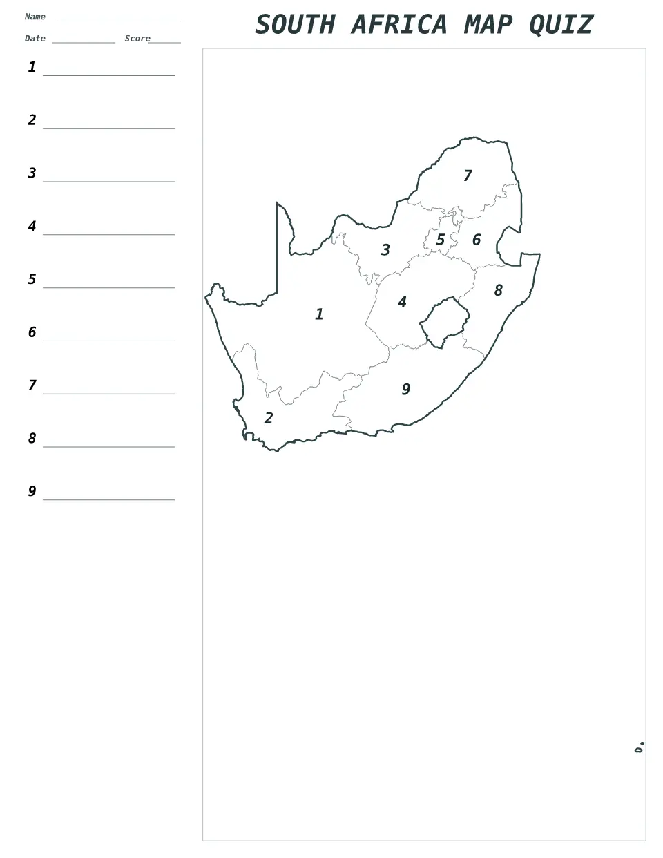 Aperçu de la carte Quiz numéroté de South Africa