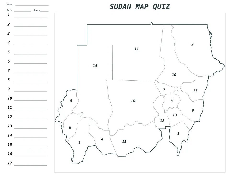 Aperçu de la carte Quiz numéroté de Sudan